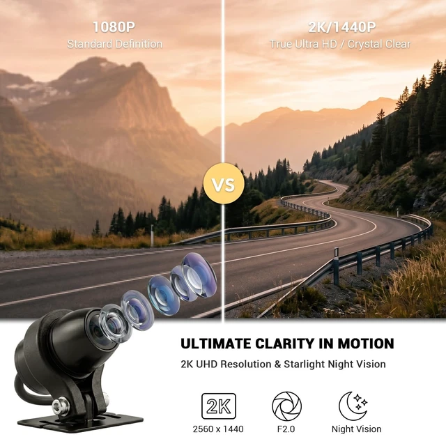 Alt view image 2 of 5 - VSYSTO 2K Motorcycle Dash Cam Front and Rear, 1440P Camera with 5G WiFi