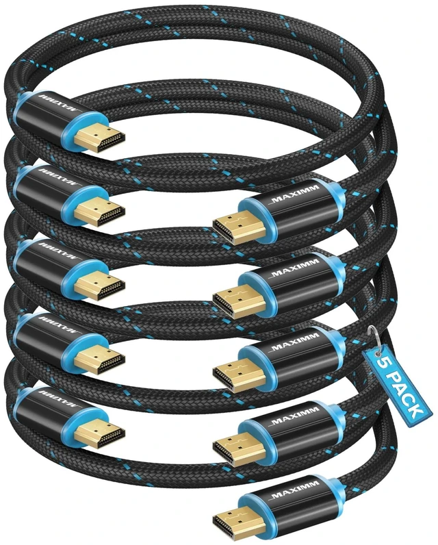 Main image of Maximm HDMI Cable 6ft 5-Pack, 4K 60Hz, Braided, 18Gbps, HDMI 2.0