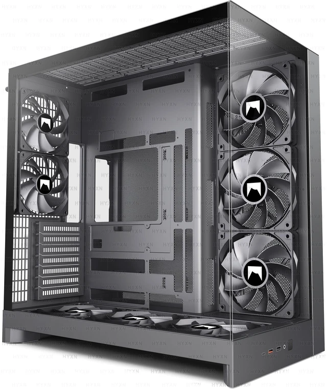 Main image of HYXN H2 (2026) HYXN ATX PC Case, Pre-Installed 8 No ARGB Fans (6X140mm,2X120mm), Large Dual-Chamber ATX Mid-Tower Airflow Computer Case, Gaming PC Case, 420mm Radiator Support, Type-C 3.2, Black