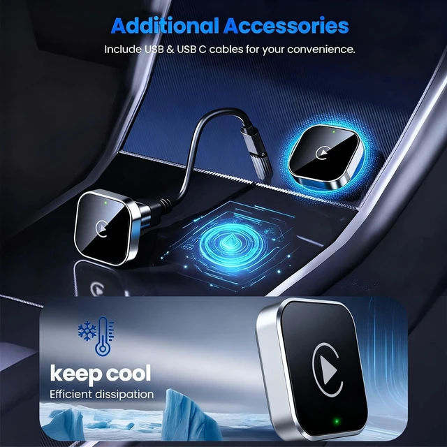 Alt view image 4 of 5 - 2-in-1 Wireless CarPlay & Android Auto Adapter, Universal Fit for Most Cars, Wireless Connection, Plug & Play iOS/Android