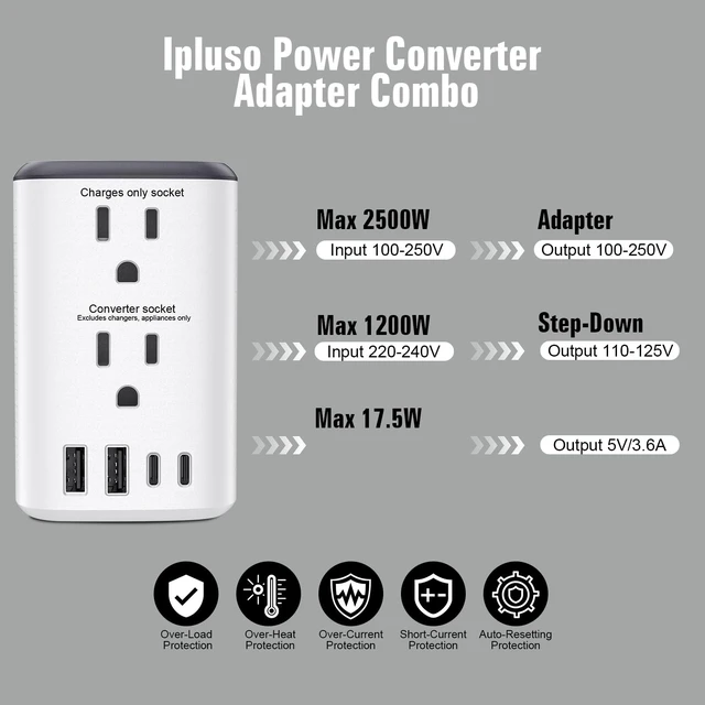 Alt view image 3 of 5 - Voltage Converter Us to Europe, 220v to 110v Power Converter Combo, Step Down European, European Plug Converter 2300w Travel Adapter Worldwide, Travel Adapter Worldwide.