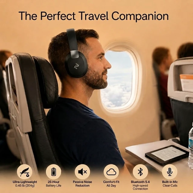 Alt view image 5 of 5 - PODERIX PDBEAM Wireless Foldable Bluetooth Over Ear Headphones with Mic, Micro SD Card Playback, 25H Playtime, 120H Standby, FM Radio, Lightweight for Travel, Work, Gym or Yoga