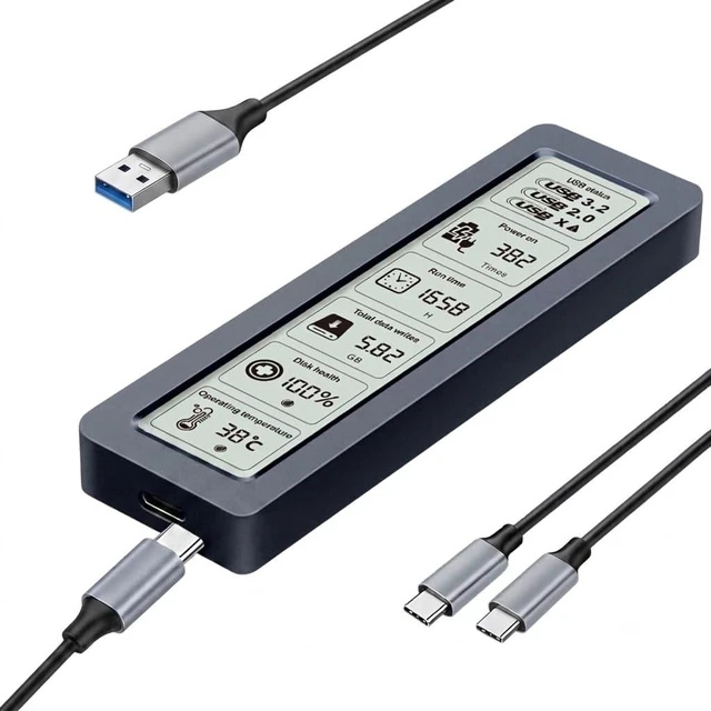 Main image of NVMe M.2 SSD Enclosure LCD Smart Health Monitor 10Gbps USB-C Plug&Play Mac PS4
