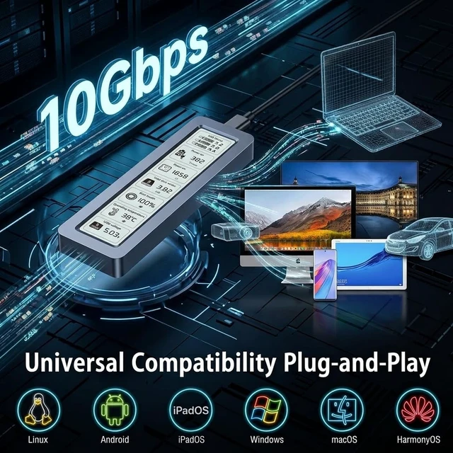 Alt view image 4 of 5 - NVMe M.2 SSD Enclosure LCD Smart Health Monitor 10Gbps USB-C Plug&Play Mac PS4