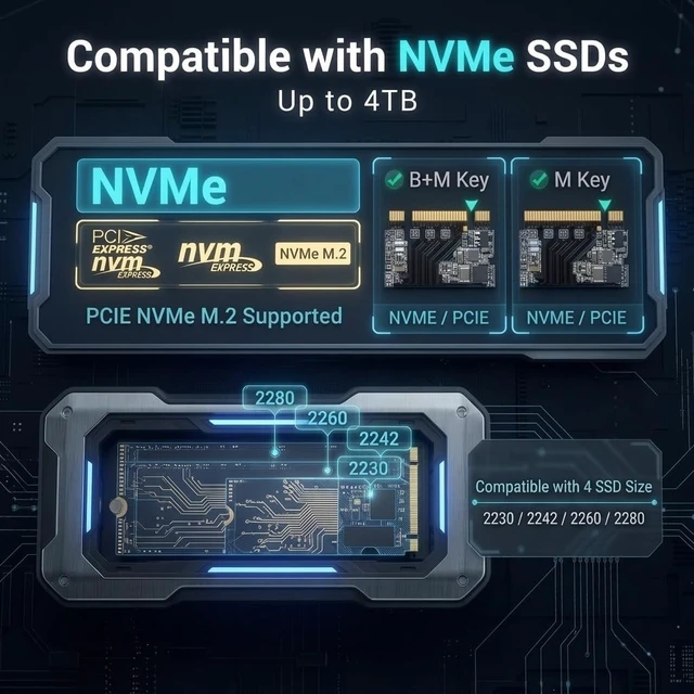 Alt view image 5 of 5 - NVMe M.2 SSD Enclosure LCD Smart Health Monitor 10Gbps USB-C Plug&Play Mac PS4