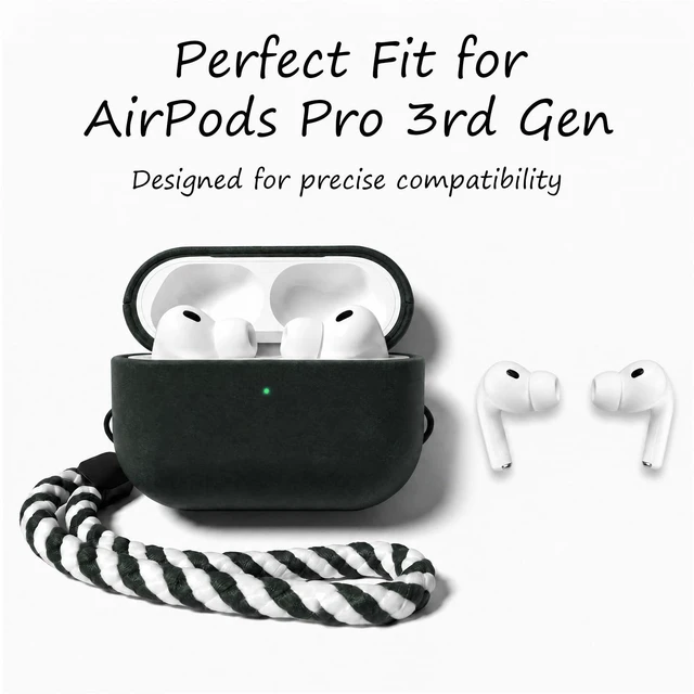 Alt view image 2 of 5 - Melnkoc for AirPods Pro 3 Genuine Leather CaseAll-Round ShockproofMulti Leather, Frame+Hide Patented Dual LayerWireless Charging ReadyLED Visiblewith Lanyard (Green, Crazy Horse Leather)
