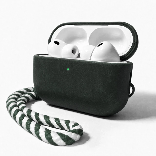 Main image of Melnkoc for AirPods Pro 3 Genuine Leather CaseAll-Round ShockproofMulti Leather, Frame+Hide Patented Dual LayerWireless Charging ReadyLED Visiblewith Lanyard (Green, Crazy Horse Leather)