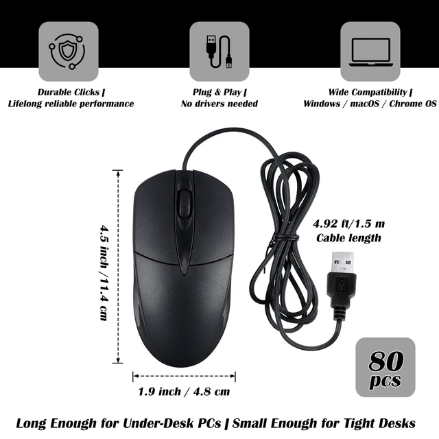 Alt view image 2 of 5 - WYQQXZYKJ 80 Pack Wired USB Silent Computer Mouse Bulk, 3 Button 1000 DPI Corded Mice for Laptop Desktop Home Office School Lab PC Gaming