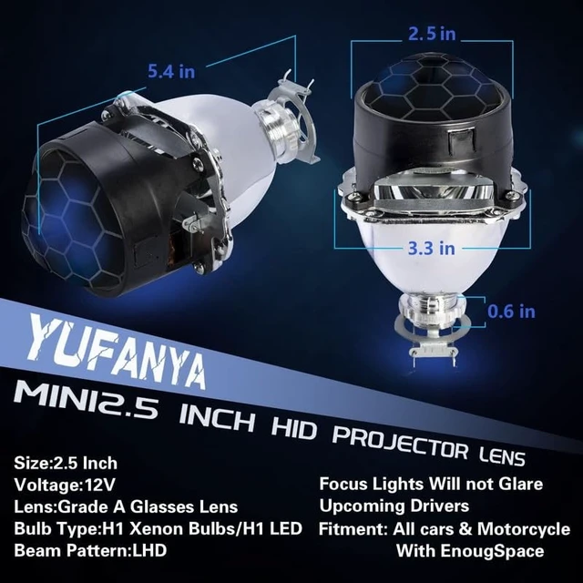 Alt view image 2 of 5 - YUFANYA 2.5 Inch Blue Honeycomb Bixenon Projector Lens Mini H1 Car with Red Devil Eyes Fit for H4 H7 Car Motorcycle Retrofit