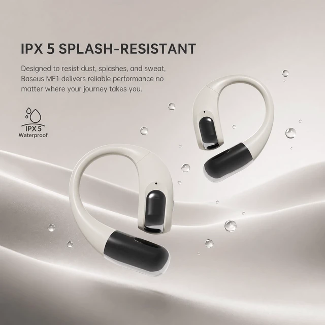 Alt view image 5 of 5 - PDSKEPZ Open Ear Earbuds, IPX4 Waterproof Running Headphones for Gym Beige, Bluetooth 5.4 Wireless Earphones, 48H Playtime, Lightweight Earbuds with Ear Hooks