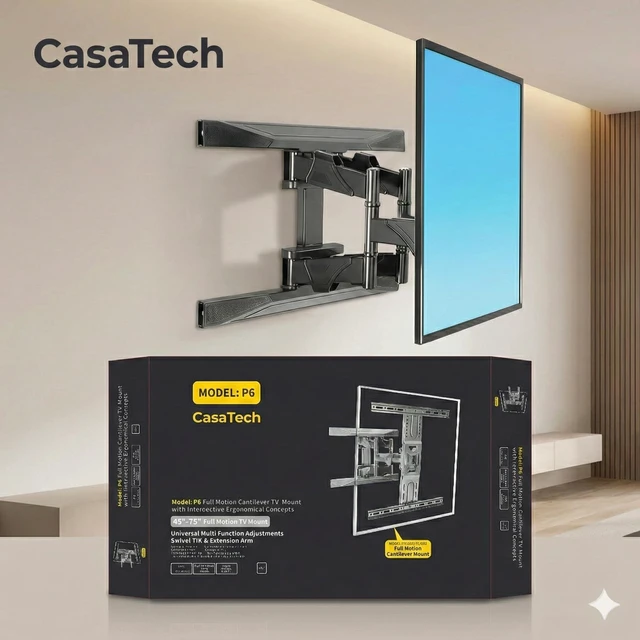 Alt view image 3 of 5 - CasaTech Full Motion TV Wall Mount for 45-75 Inch TVs, Retractable Articulating Bracket with Tilt, Swivel & Extension, Holds Up to 100 lbs, Fits VESA 200x200 to 600x400 mm