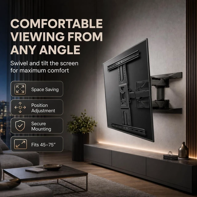 Alt view image 4 of 5 - CasaTech Full Motion TV Wall Mount for 45-75 Inch TVs, Retractable Articulating Bracket with Tilt, Swivel & Extension, Holds Up to 100 lbs, Fits VESA 200x200 to 600x400 mm