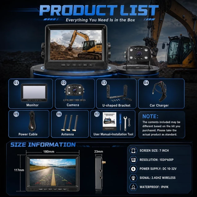 Alt view image 5 of 5 - Heavy Equipment Backup Camera for Tractor,Truck,Excavator,Skid Steer