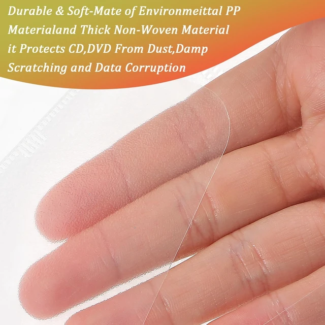 Alt view image 5 of 5 - 200 Pieces CD Covers Clear Plastic Made of Polypropylene with Non-Woven Fabric, DVD Plastic Sleeves Clear Suitable 3 Rings CD Sleeves Binder Pages for DVD Storage Binders