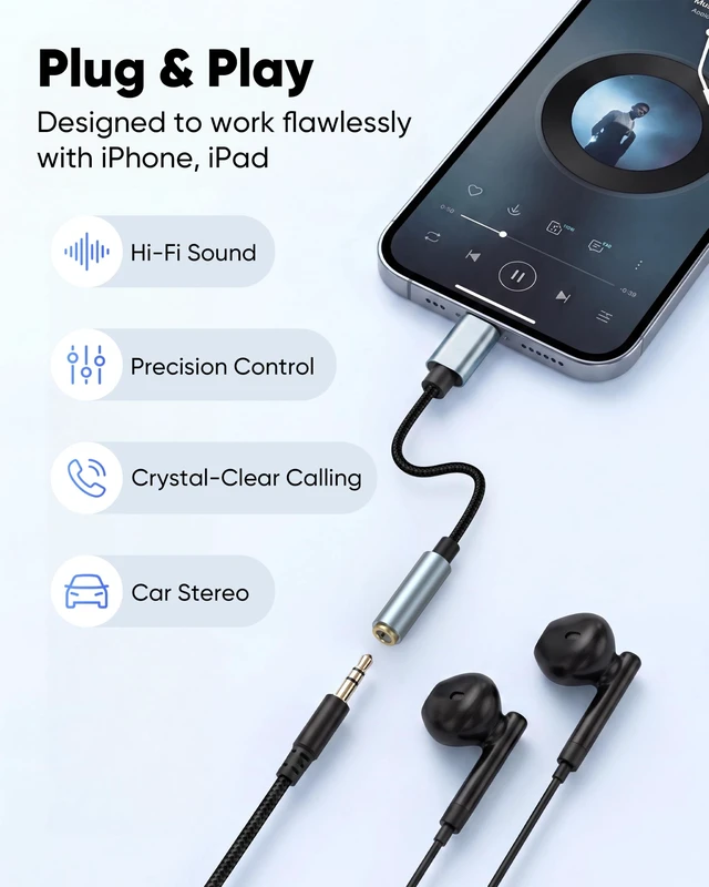 Alt view image 3 of 5 - USB C to 3.5mm Headphone Jack Adapter 20-Pack,USBC to AUX Audio HiFi Dongle