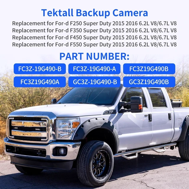 Alt view image 2 of 5 - Tektall Rear View Back Up Camera Compatible with Ford F250 F350 F450 F550 Super Duty 2015-2016 Replaces FC3Z-19G490-A FC3Z-19G490-B, HD Color Night Vision Wide-Angle Waterproof Back Up Camera