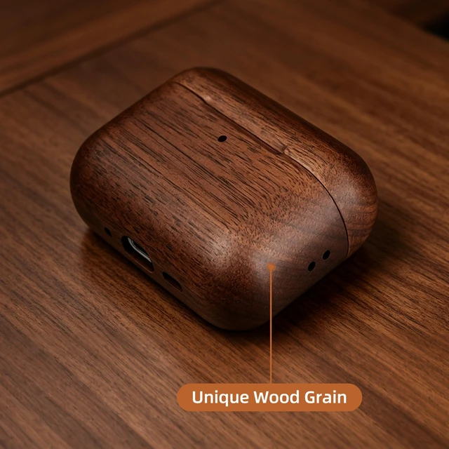 Alt view image 3 of 5 - Wooden AirPods Pro 3 Case, North American Walnut, Unique Natural Wood Grain