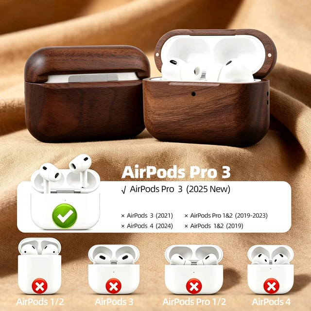 Alt view image 2 of 5 - Wooden AirPods Pro 3 Case, North American Walnut, Unique Natural Wood Grain