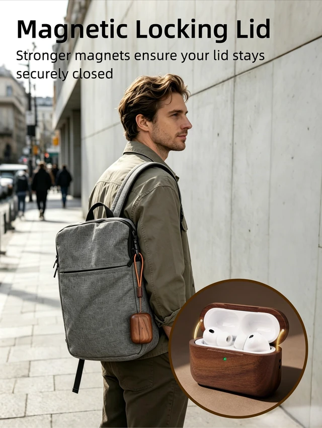 Alt view image 4 of 5 - Wooden AirPods Pro 3 Case, North American Walnut, Unique Natural Wood Grain