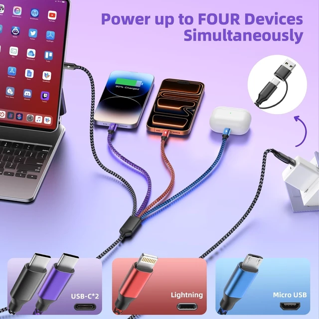 Alt view image 2 of 5 - USB A/C Multi Charger Cable, 4 in 2 USB Multiple Type C Charging Cords
