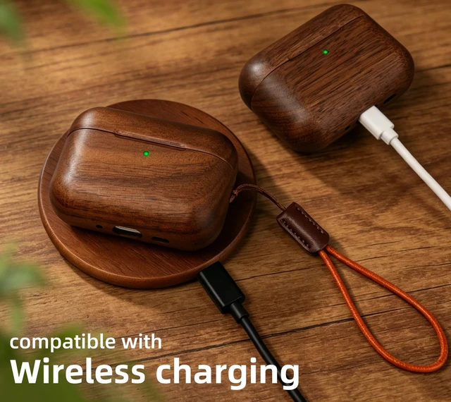 Alt view image 5 of 5 - Wooden AirPods Pro 3 Case, North American Walnut, Unique Natural Wood Grain