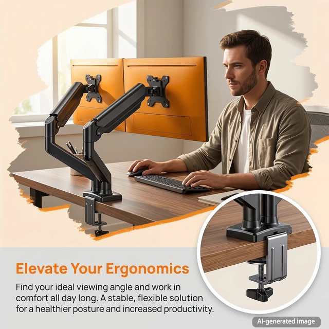 Alt view image 2 of 5 - Miyerva Dual Monitor Stand for 17-32 Inch Computer Screens up to 22lbs