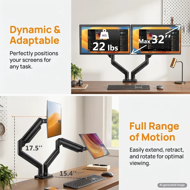 Alt view image 5 of 5 - Miyerva Dual Monitor Stand for 17-32 Inch Computer Screens up to 22lbs
