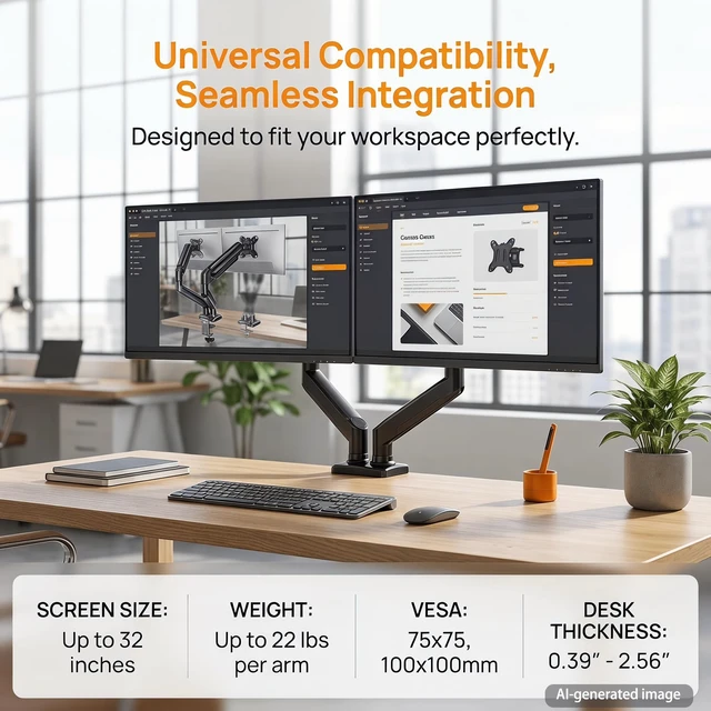 Alt view image 3 of 5 - Miyerva Dual Monitor Stand for 17-32 Inch Computer Screens up to 22lbs