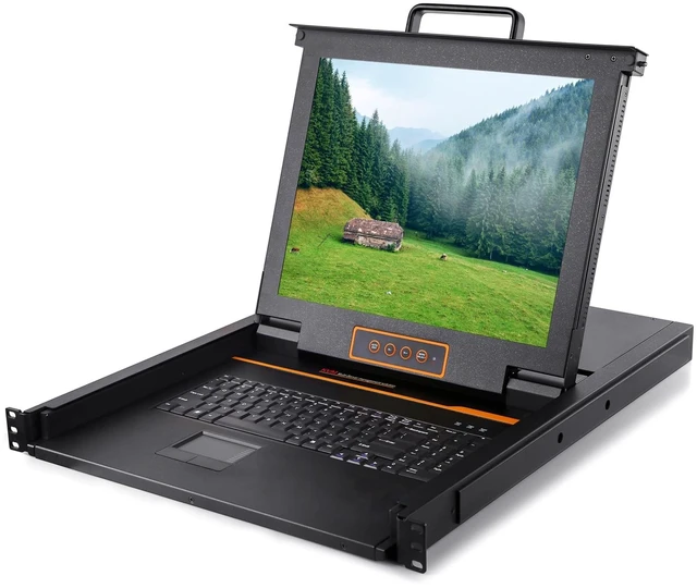 Main image of Rack Mount KVM Console - 1U Rack Mounted 17" LCD Drawer with Monitor and Keyboard, Single Port VGA, 50,000 MTBF, Includes 1 USB VGA KVM Cable,1 Power Cord, 2 Brackets, Upgraded