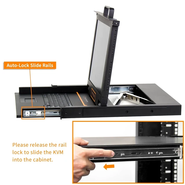 Alt view image 4 of 5 - Rack Mount KVM Console - 1U Rack Mounted 17" LCD Drawer with Monitor and Keyboard, Single Port VGA, 50,000 MTBF, Includes 1 USB VGA KVM Cable,1 Power Cord, 2 Brackets, Upgraded