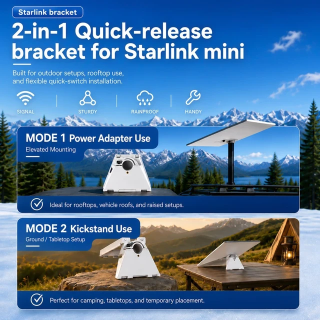 Alt view image 2 of 5 - 2 in 1 Alternative to Starlink mini Pipe Adapter and Flat Mount or Kickstand, Compat with Outdoor Portable Starlink Mini Tripod Adapter, Satellite TV Dish Mounts, Easy to Assemble and Store