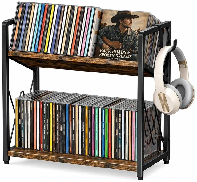 Main image of CD Storage Rack, 2-Tier CD Holder, DVD Shelf Holds up to 80 CDs or 56 DVDs