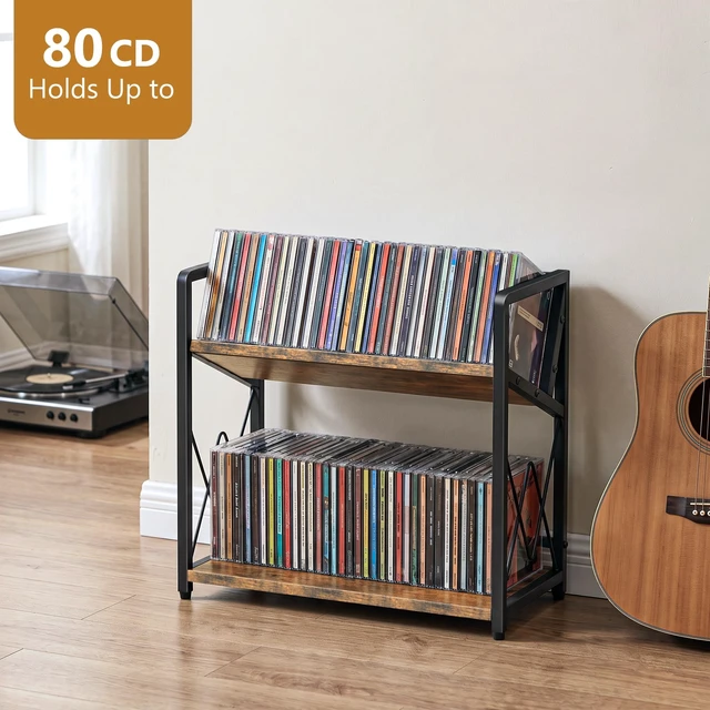 Alt view image 2 of 5 - CD Storage Rack, 2-Tier CD Holder, DVD Shelf Holds up to 80 CDs or 56 DVDs