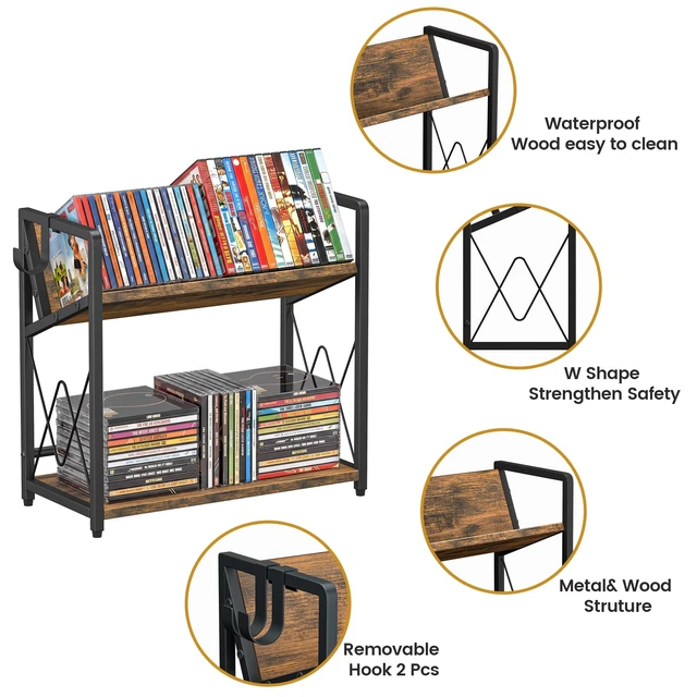 Alt view image 4 of 5 - CD Storage Rack, 2-Tier CD Holder, DVD Shelf Holds up to 80 CDs or 56 DVDs