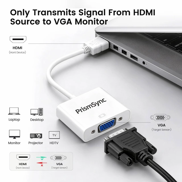 Alt view image 2 of 5 - PrismSync HDMI to VGA Adapter 5-Pack for Laptop to Projector 1080p