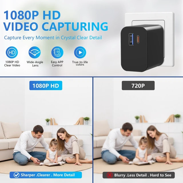 Alt view image 3 of 5 - GVzfxa Hidden Camera Charger 1080P Nanny Cam