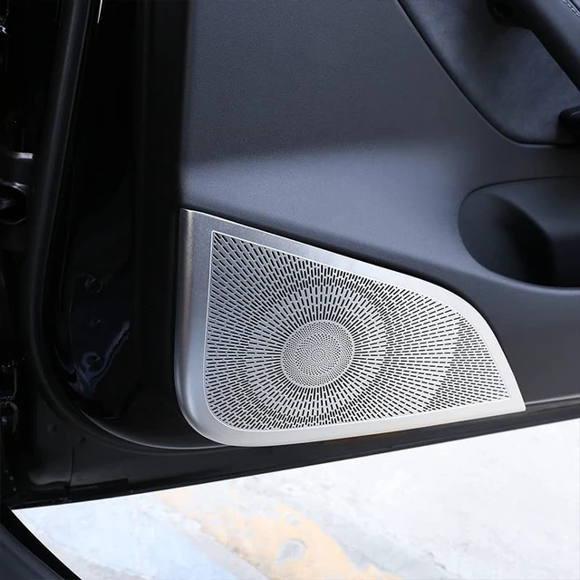 Alt view image 5 of 5 - TongSheng 4PCS Car Door Audio Speaker Cover for Tesla Model 3 2017-2021 Stainless Steel Car Door Speaker Net Decoration Stickers Car Coaxial Speaker Cover Grill Car Door Speaker Cover