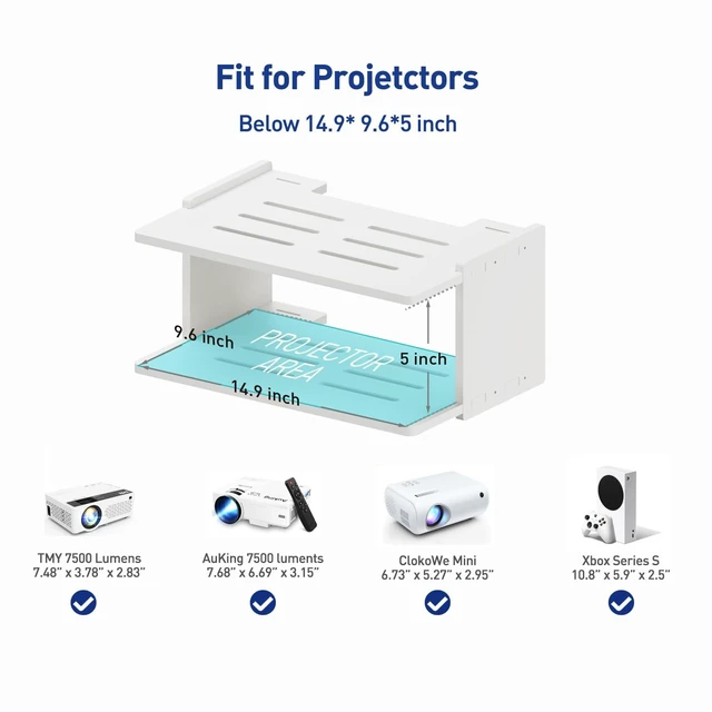 Alt view image 5 of 5 - AREAJD Projector Wall Mount Shelf - Floating Shelf with Holder, White