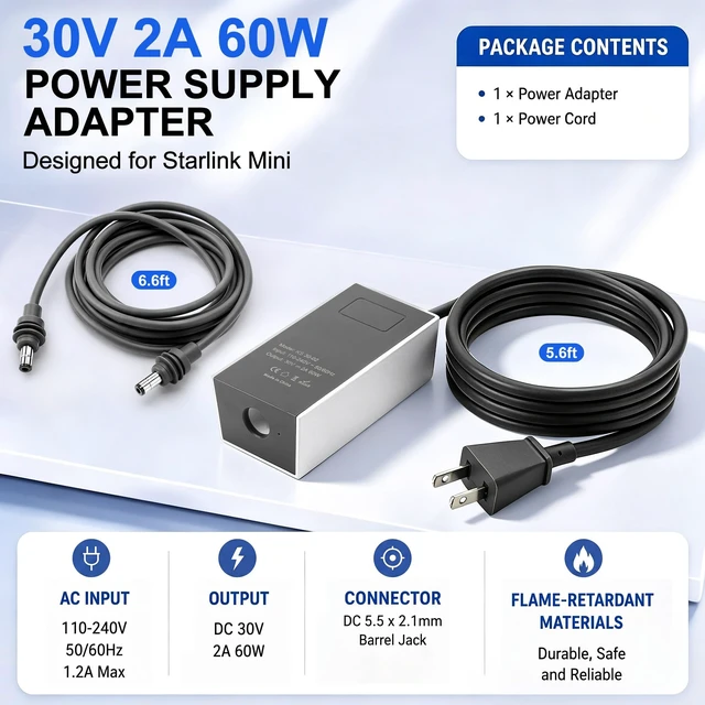 Alt view image 3 of 5 - Power Adapter Compatible with Starlink Mini, AC to DC Charger, Desktop