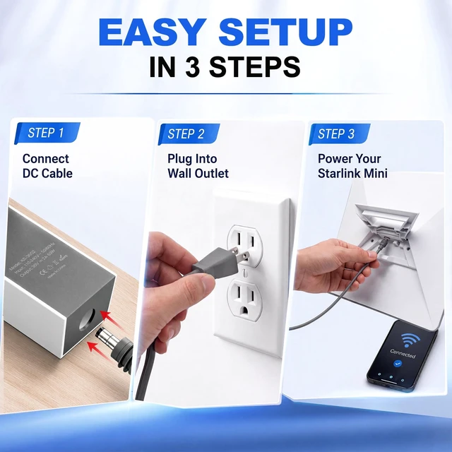 Alt view image 4 of 5 - Power Adapter Compatible with Starlink Mini, AC to DC Charger, Desktop