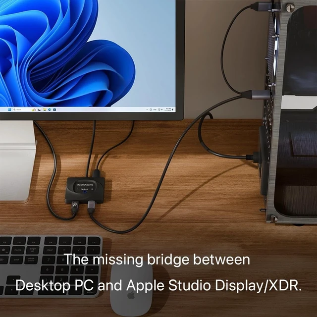 Alt view image 5 of 5 - RockCheems USB-C KVM Switch: Use Apple Studio Display/XDR with Windows PC & Mac, Displayport to USB-C Bridge, Supports Built-in Camera/Mic/Audio/PD, LG Ultrafine, ASUS ProArt, 5K@120Hz 6K@60Hz