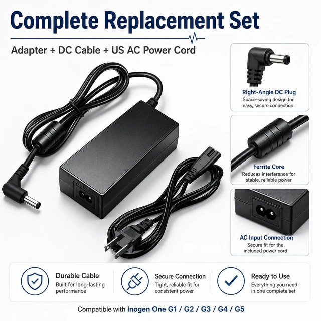 Alt view image 3 of 5 - 19V Replacement Charger for Inogen One G1-G5 Oxygen Concentrator, Compatible BA-106 BA-207 BA-301 BA-401 Series Power Adapter