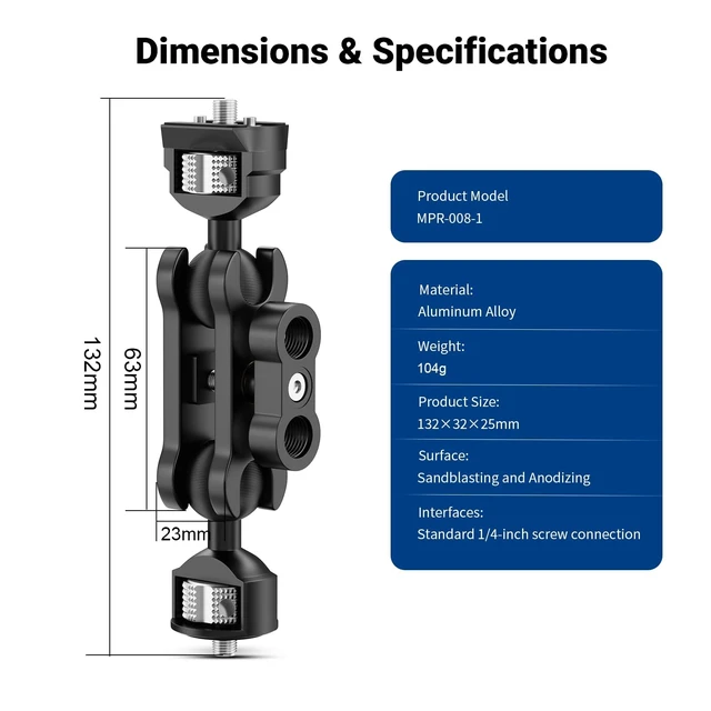Alt view image 2 of 5 - CAMEDAFLX Dual Ball Heads Magic Arm Camera Monitor Mount 1/4"-20