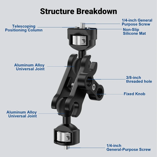 Alt view image 3 of 5 - CAMEDAFLX Dual Ball Heads Magic Arm Camera Monitor Mount 1/4"-20