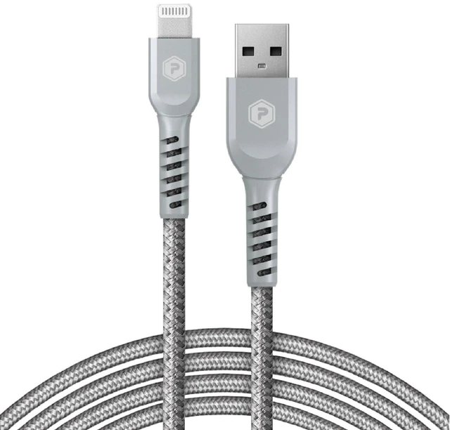 Main image of POWERPEAK USB-A to Lightning Cable, 6ft Braided Nylon Metallic iPhone Charger Cord, (MFi Certified) Sync Cable Compatible with iPhone Lightning Port Devices ^^ Silver