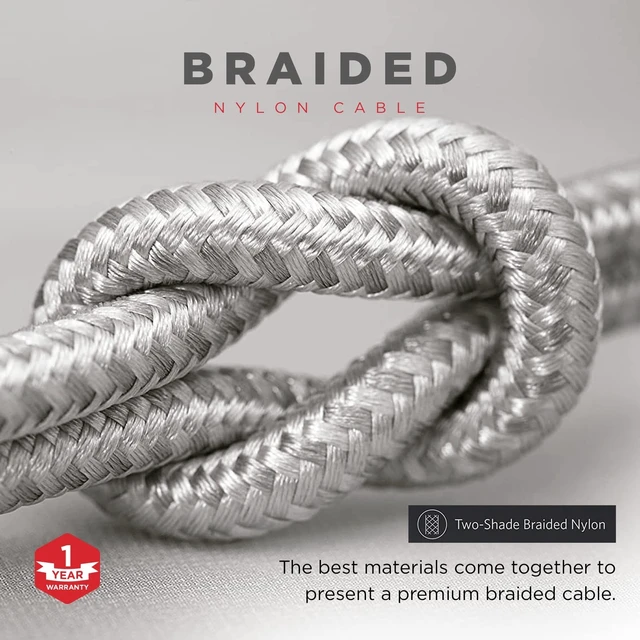 Alt view image 2 of 5 - POWERPEAK USB-A to Lightning Cable, 6ft Braided Nylon Metallic iPhone Charger Cord, (MFi Certified) Sync Cable Compatible with iPhone Lightning Port Devices ^^ Silver