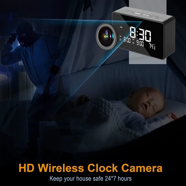 Alt view image 4 of 5 - Nanny Cam Clock WiFi 1080P-Night Vision & Motion Detection, Indoor Wireless Security Camera for Home, Baby, Pet