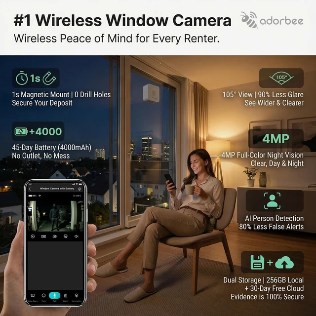 Alt view image 2 of 5 - Adorbee Wireless Window Camera for Indoor: No Wires No Power Outlet