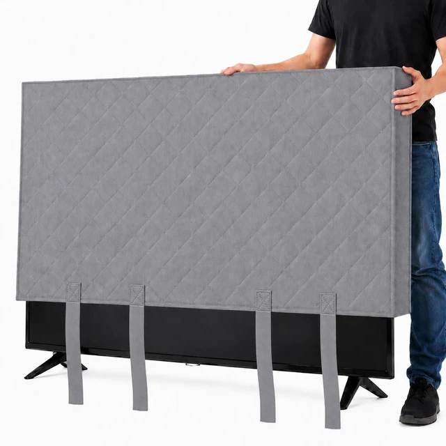 Main image of TV Moving Dust Cover, Anti-Scratch Duty Felt for 55"-60" Flat Screen TV ^^ Television Protection, Bottom Strap Fastening, Dustproof, for Home Renovation, Painting, Pet Scratch or Other Furniture (Grey