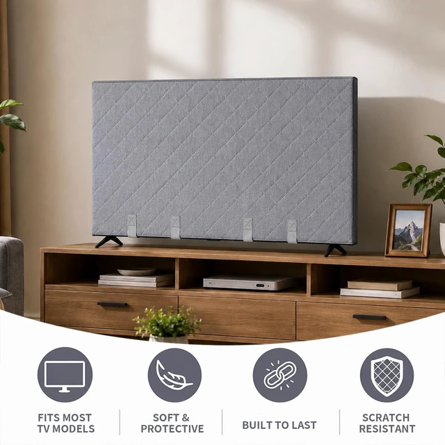 Alt view image 2 of 5 - TV Moving Dust Cover, Anti-Scratch Duty Felt for 55"-60" Flat Screen TV ^^ Television Protection, Bottom Strap Fastening, Dustproof, for Home Renovation, Painting, Pet Scratch or Other Furniture (Grey